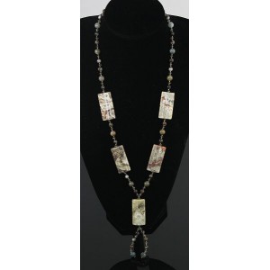 Колье-галстук из яшмы пестрой, прямоугольник длинный, шарик 8 и 6мм