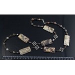 Колье из яшмы пестрой длинное 70см, 6 прямоугольников, шарик 8 и 6мм