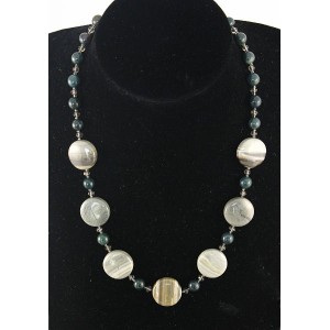 Колье из яшмы зелёной, круг 20м + шарик 8мм