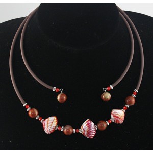 Колье из яшмы красной (шарик 10мм) и муранского стекла, на струнке