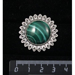 Кольцо с малахитом, круг 20мм, "подсолнух", безразмерное