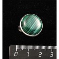 Кольцо с малахитом, круг 18мм, безразмерное