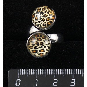 Кольцо с кабошоном из пластика , рисунок "леопард", "2 круга", круг 12мм, безразмерное