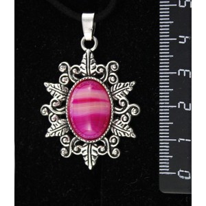 Кулон из агата малинового (тонировка), овал 18х13мм, основа "папоротник"