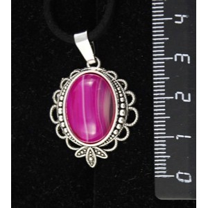 Кулон из агата малинового (тонировка), овал, 18х13мм, основа "трилистник"