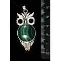 Кулон из малахита, "сова", круг 20мм