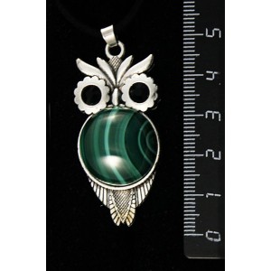 Кулон из малахита, "сова", круг 20мм