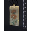 Кулон из селенита прямоугольный "маки" 45х25мм