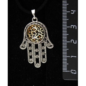 Кулон с кабошоном из пластика , рисунок "леопард", круг 12мм, "хамса"