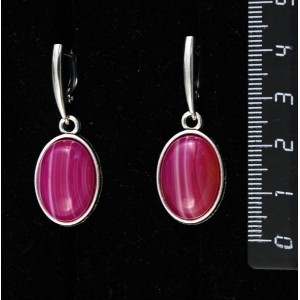 Серьги из агата малинового (тонировка), простой овал 18х13мм, швензы посеребрение