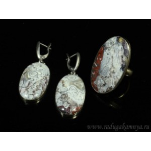 Кольцо и серьги агат крейзи овал Кольцо и серьги агат крейзи овал