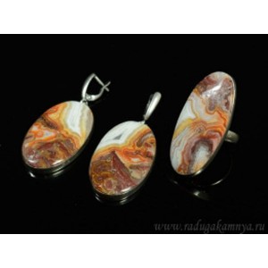 Кольцо и серьги агат крейзи овал