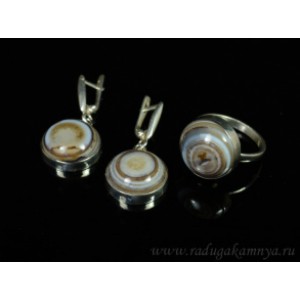 Кольцо и серьги с агатом 17*17мм