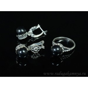 Кольцо и серьги с агатом (иск.)