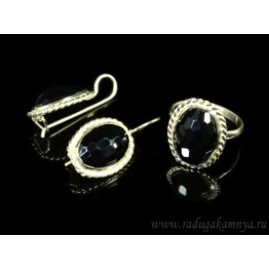 Кольцо и серьги с агатом бочонок 16*мм