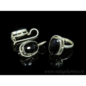 Кольцо и серьги с агатом в посеребрении бочонок 14*мм