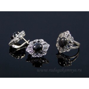 Кольцо и серьги агат