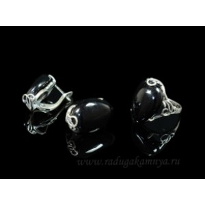 Кольцо и серьги с агатом