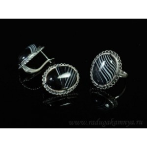 Кольцо и серьги с агатом