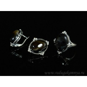 Кольцо и серьги с агатом