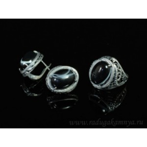 Кольцо и серьги с агатом