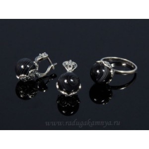 Кольцо и серьги с агатом