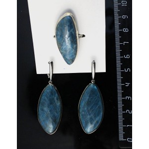 Кольцо и серьги апатит, листик 35х17мм р-р 17-20