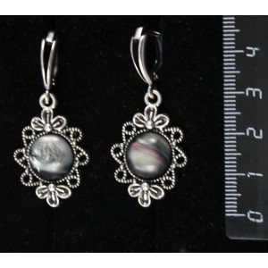 Cерьги из гелиотиса (иск.), "2 цветка", круг 12мм