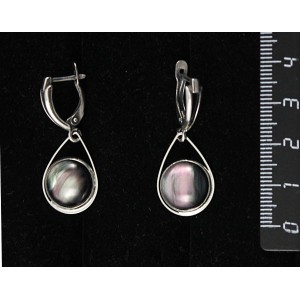 Серьги из гелиотиса (иск.), круг 12мм, "капелька", швензы посеребрение