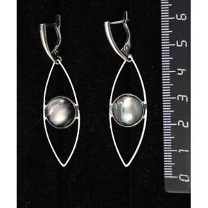 Серьги из гелиотиса (иск.), круг 12мм, "глаз", швензы посеребрение