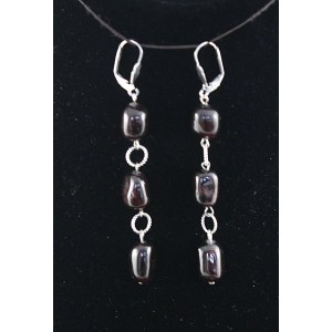 Серьгит из граната на колечках, кубик заоваленный 14х8мм