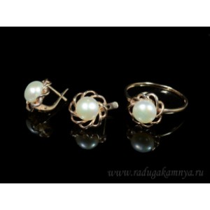 Кольцо и серьги с925 с покрытием з999 и жемчугом 12мм, 4,6г