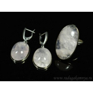 Кольцо и серьги розовый кварц овал