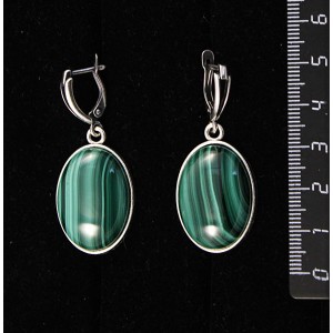 Серьги из малахита, простой овал 25х18мм, швензы посеребрение