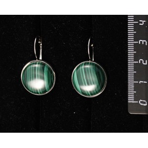 Серьги из малахита, круг 18мм, замок петелька