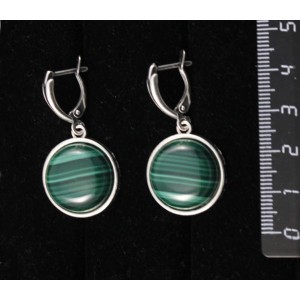 Серьги из малахита, круг 18мм, швензы посеребрение