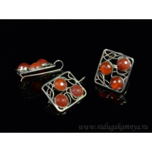 Кольцо и серьги сердолик