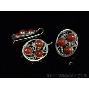 Кольцо и серьги сердолик