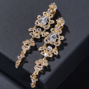 Клипсы "Ажур" капли с завитками, цвет белый, цвет золотистый (стразы, бижутерный сплав)