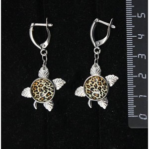 Серьги с кабошоном из пластика , рисунок "леопард", круг 12мм, "ягодка", швензы посеребрение