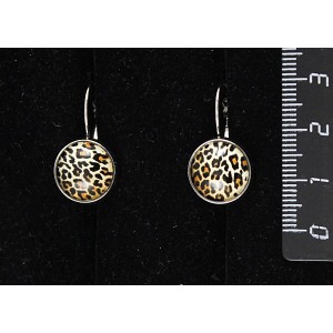 Cерьги с кабошоном из пластика , рисунок "леопард", круг 12мм, замок петелька