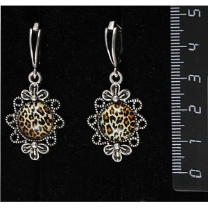 Cерьги с кабошоном из пластика , рисунок "леопард", "2 цветка", круг 12мм