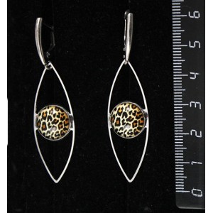 Серьги с кабошоном из пластика , рисунок "леопард", круг 12мм, "глаз", швензы посеребрение
