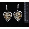 Серьги с кабошоном из пластика, рисунок леопард, "сердечко", круг 18мм, швензы посеребрение