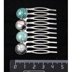 Заколка-шпилька из гелиотиса (иск.) и амазонита, круг 12мм, основа цвет бронза с узором