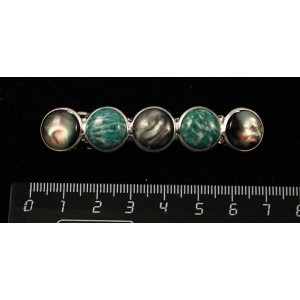 Заколка из гелиотиса (иск.) и амазонита, 6см, круг 12мм, 5 камней