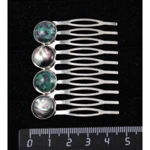 Заколка-шпилька из гелиотиса (иск.) и цоизита, круг 12мм, основа цвет бронза с узором