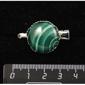 Заколка-крокодил с малахитом, круг 20мм