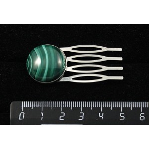 Заколка-шпилька с малахитом, круг 20мм