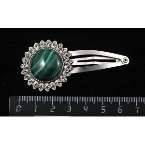 Заколка - зажим для волос с малахитом, "подсолнух", круг 20мм